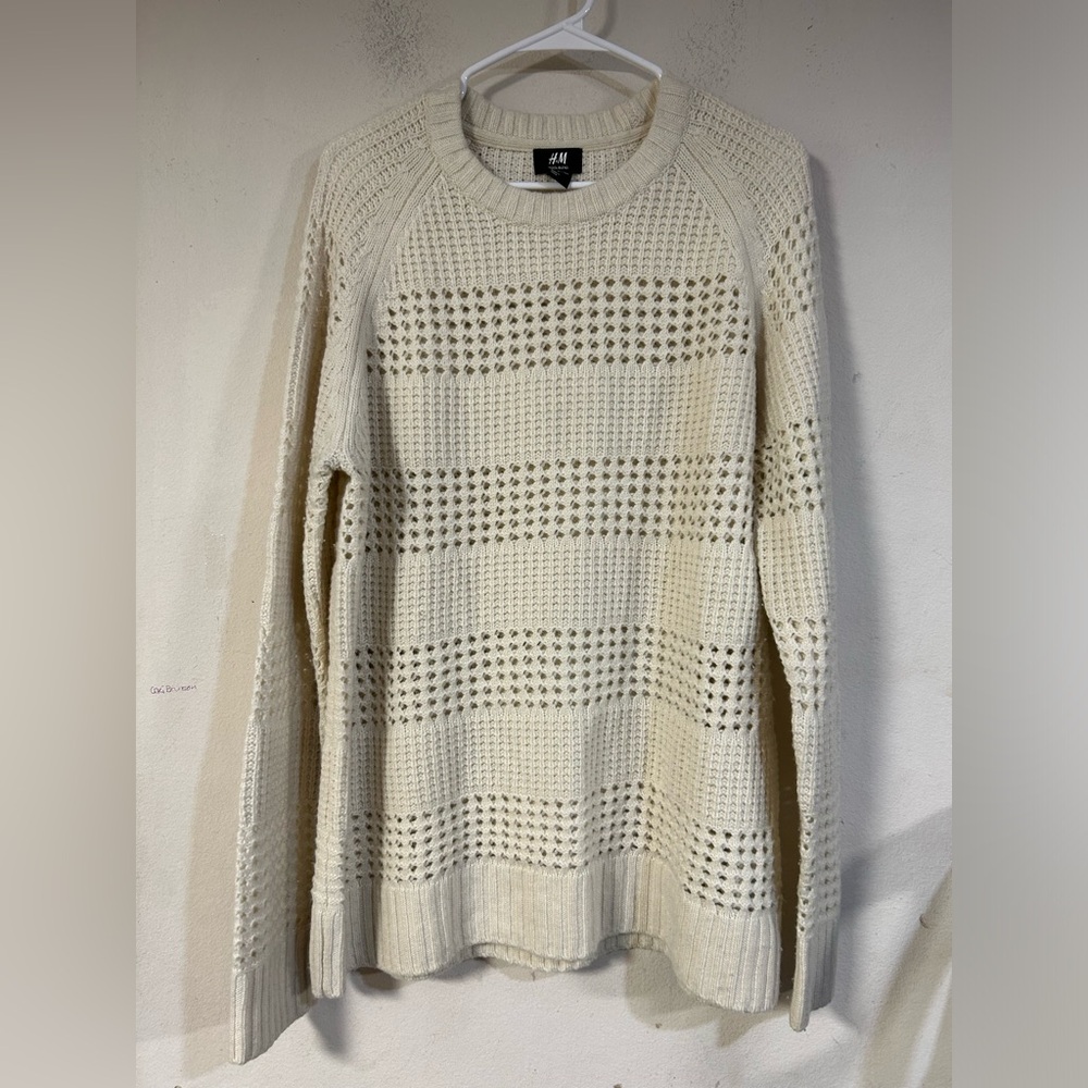 H&M Oversized Cream Wool Blend Cable Knit Chunky Sweater sz L